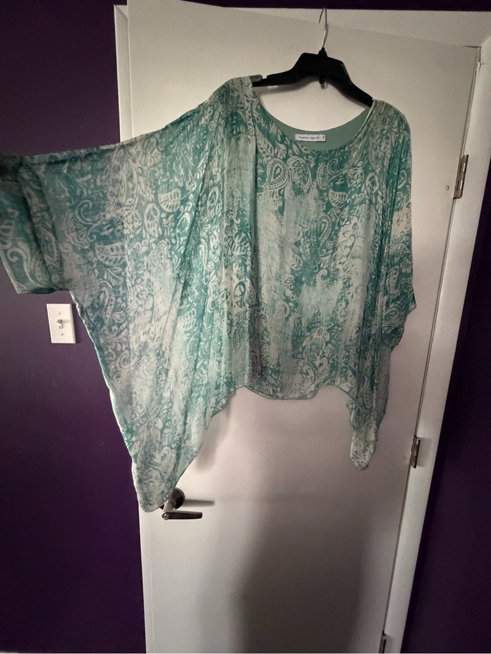 Tempo Paris Sheer Teal Paisley Batwing Tunic